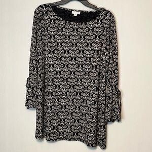 J. Jill Womens Floral 3/4 Bell Sleeve Lined Top Size Large Travel Career.